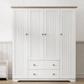 Freestanding 4 - Door Wardrobe Armoire with 2 Drawers and Hanging Rods for Clothes Storage